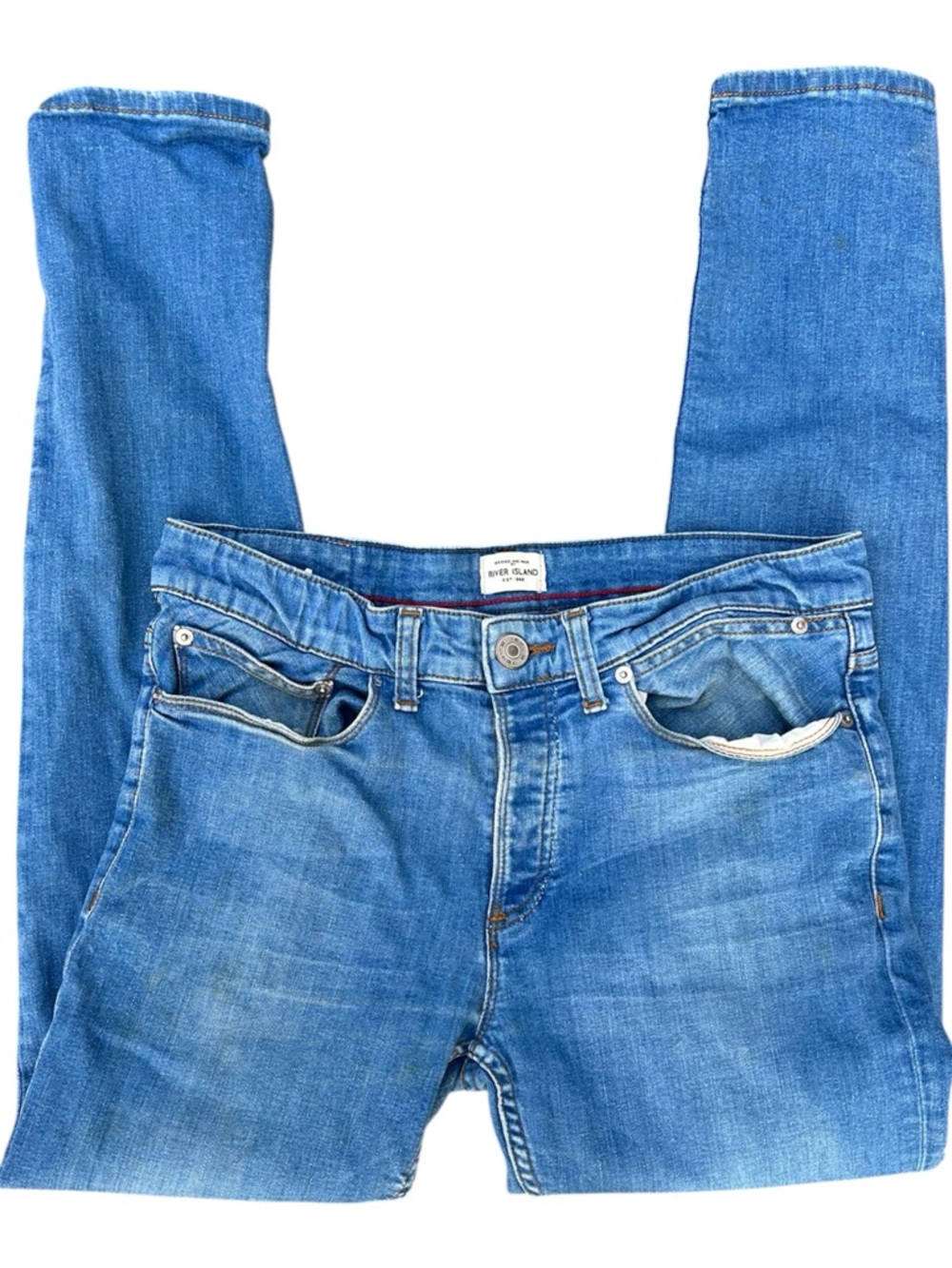 River Island Mens's 32 x 32 Button Fly Light Blue Faded Wash Skinny Jeans